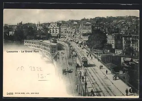 AK Lausanne, Le Grand Pont, Strassenbahn