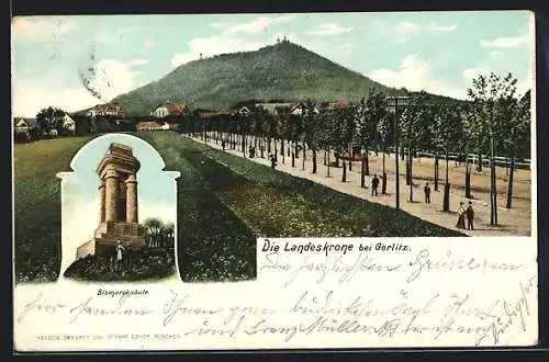 Künstler-AK Görlitz, Landeskrone und Bismarcksäule
