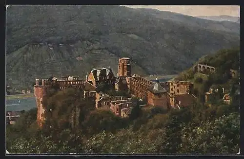 Künstler-AK H. Hoffmann: Heidelberg, Das Schloss von der Molkenkur gesehen