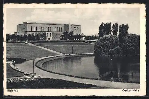 AK Bielefeld, Oetker-Halle mit Teich