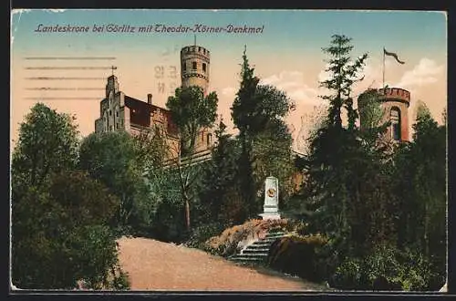 AK Görlitz, Landeskrone mit Theodor-Körner-Denkmal