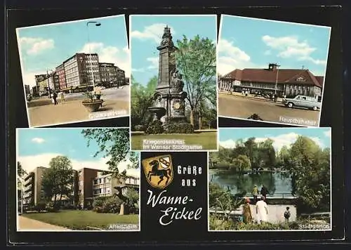 AK Wanne-Eickel, Glückauf-Haus, Wappen, Hauptbahnhof, Altersheim