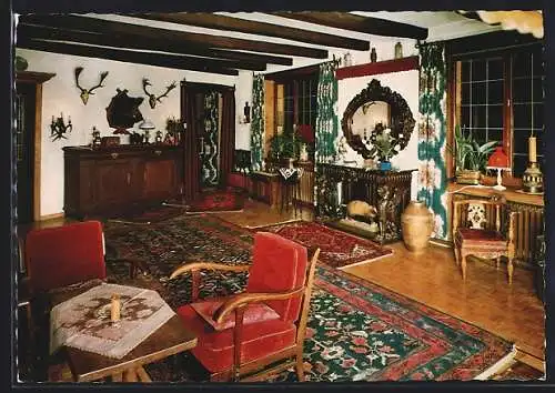 AK Ascheberg i. W., Restaurant-Hotel Jagdschlösschen / Gästehaus Hubertus H. Reher, Innenansicht Kaminzimmer