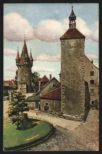 Künstler-AK Lindau / Bodensee, Platz mit Glockenturm