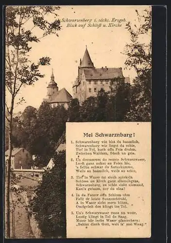 AK Schwarzenberg i. sächs. Erzgeb., Blick auf Schloss u. Kirche