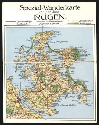 Klapp-AK Bergen / Rügen, Landkarte Insel Rügen