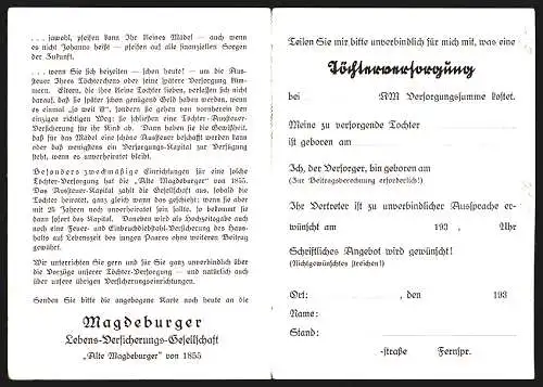 Klapp-AK Magdeburger Lebens-Versicherungs-Gesellschaft, Kleinkind Johanna versucht zu Pfeifen, Bank