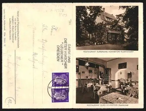 Klapp-AK Neustadt, Restaurant Burgruine Hohnstein, Eingang zum Burghof, Innerer Hof mit Turm