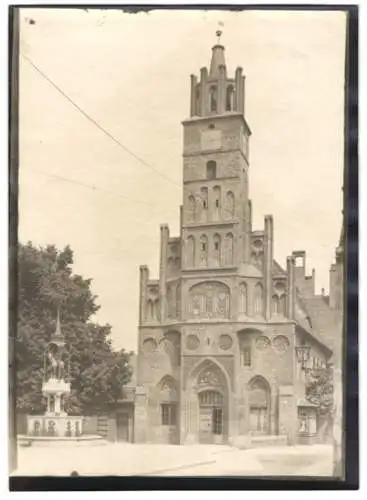 Fotografie W. Apel, Berlin, Ansicht Brandenburg / Havel, Altstädtisches Rathaus & Denkmal