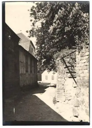 Fotografie W. Apel, Berlin, Ansicht Königsberg / Neumark, Gasse neben einem Fachwerkhaus