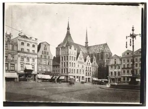 Fotografie W. Apel, Berlin, Ansicht Rostock, Neuer Markt mit Ladengeschäften, Apotheke, Konditorei & Restaurant