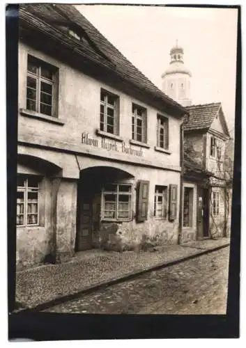 Fotografie W. Apel, Berlin, Ansicht Triebel / Ostbrandenburg, Bäckerei Alwin Najork & Strassenpartie