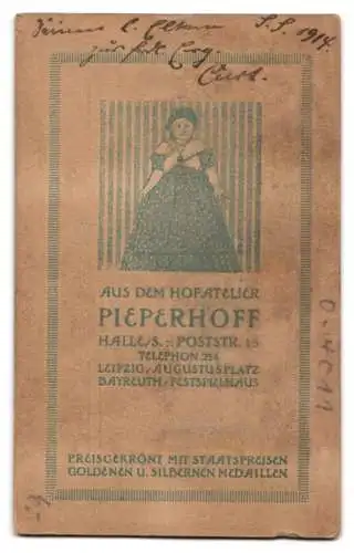 Fotografie Pieperhoff, Halle / Saale, junger hallenser Student Curt im Wichs mit Stürmer, 1914