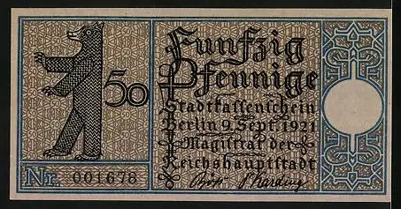 Notgeld Berlin-Tempelhof 1921, 50 Pfennig, Gasthaus Langens Hoff um 1780