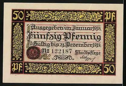 Notgeld Rottweil a. N. 1919, 50 Pfennig, Adler mit Kreuz