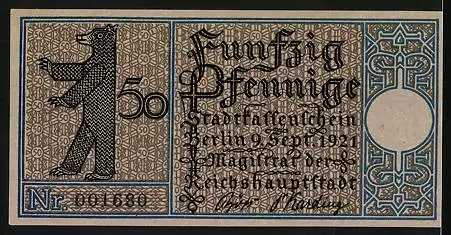 Notgeld Berlin-Schöneberg 1921, 50 Pfennig, Dorfansicht mit Kirche um 1820