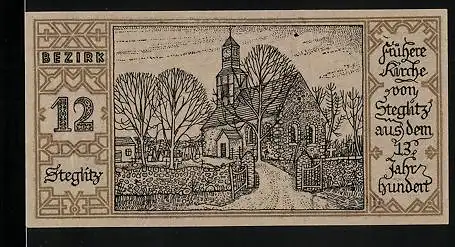 Notgeld Berlin-Steglitz 1921, 50 Pfennig, Frühere Kirche von Steglitz aus dem 13. Jahrhundert