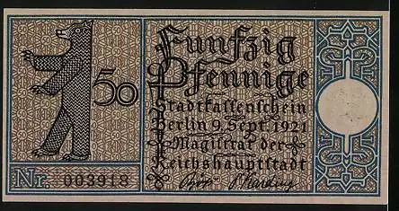 Notgeld Berlin-Steglitz 1921, 50 Pfennig, Frühere Kirche von Steglitz aus dem 13. Jahrhundert