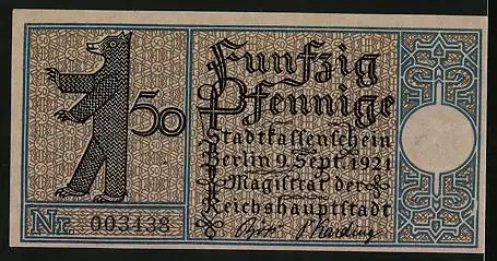 Notgeld Berlin-Neukölln 1921, 50 Pfennig, Ansicht Rixdorf um 1820