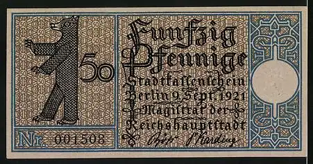 Notgeld Berlin-Lichtenberg 1921, 50 Pfennig, Strassenpartie mit Kirche um 1790