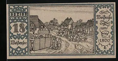 Notgeld Berlin-Weissensee 1921, 50 Pfennig, Strassenpartie mit Kutsche um 1800