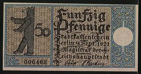 Notgeld Berlin-Weissensee 1921, 50 Pfennig, Strassenpartie mit Kutsche um 1800