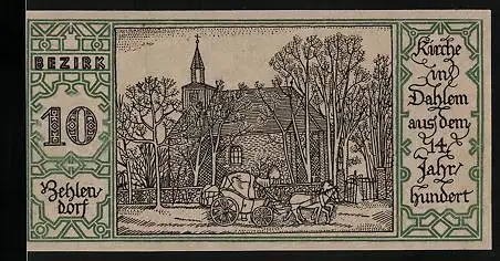 Notgeld Berlin-Zehlendorf 1921, 50 Pfennig, Kirche in Dahlem aus dem 14. Jahrhundert