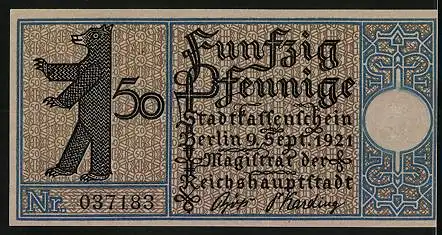 Notgeld Berlin-Zehlendorf 1921, 50 Pfennig, Kirche in Dahlem aus dem 14. Jahrhundert