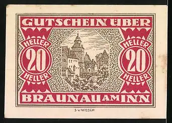 Notgeld Braunau am Inn 1920, 20 Heller, Stadtwappen