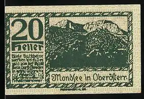 Notgeld Mondsee in Oberösterr. 1920, 20 Heller, Ortspartie