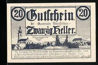Notgeld Altenfelden 1920, 20 Heller, Ortspartie mit Kirche