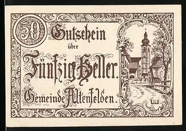 Notgeld Altenfelden 1920, 50 Heller, Ortspartie mit Kirche