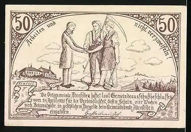 Notgeld Altenfelden 1920, 50 Heller, Ortspartie mit Kirche