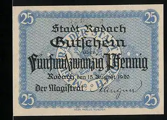 Notgeld Rodach 1920, 25 Pfennig, Stadtwappen