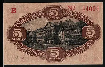Notgeld Zweibrücken 1918, 5 Mark, Strassenpartie