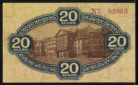 Notgeld Zweibrücken 1918, 20 Mark, Strassenpartie, Wappen