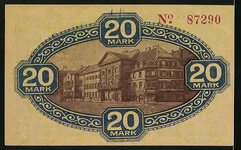 Notgeld Zweibrücken 1918, 20 Mark, Strassenpartie, Wappen