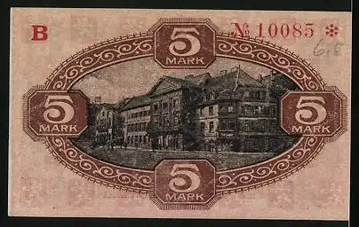 Notgeld Zweibrücken 1918, 5 Mark, Strassenpartie, Wappen