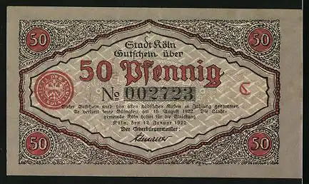 Notgeld Köln 1922, 50 Pfennig, Soldat mit Brief