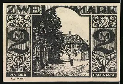 Notgeld Paderborn 1921, 2 Mark, Esel auf der Weide