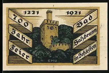 Notgeld Bad Salzbrunn in Schlesien 1921, 50 Pfennig, 700 Jahr-Feier 1221-1921, Burg