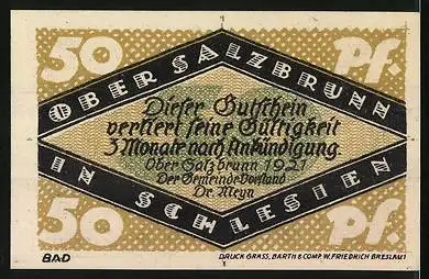 Notgeld Bad Salzbrunn in Schlesien 1921, 50 Pfennig, 700 Jahr-Feier 1221-1921, Burg