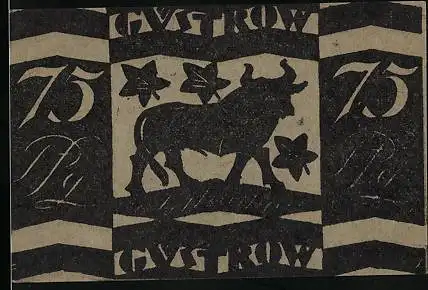Notgeld Güstrow 1922, 75 Pfennig, Stier auf dem Feld