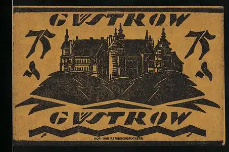 Notgeld Güstrow 1922, 75 Pfennig, Ansicht vom Schloss