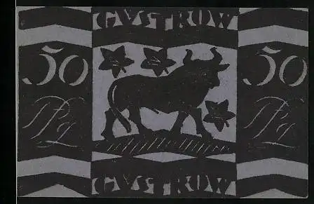Notgeld Güstrow 1922, 50 Pfennig, Stier und fliegende Blätter
