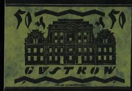 Notgeld Güstrow 1922, 50 Pfennig, Ansicht vom Rathaus