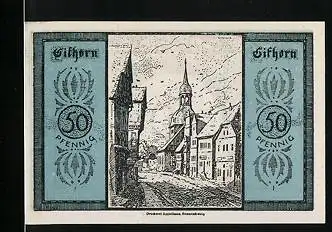 Notgeld Gifhorn 1921, 50 Pfennig, Strassenpartie mit Kirche
