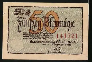 Notgeld Glashütte 1921, 50 Pfennig, Sternwarte und Taschenuhr