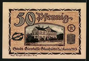 Notgeld Glashütte 1921, 50 Pfennig, Deutsche Uhrmacherschule