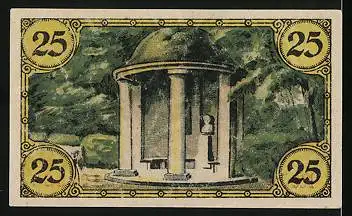 Notgeld Glogau 1920, 25 Pfennig, Bauer mit Pferd, Bäcker in der Stube, Pavillon